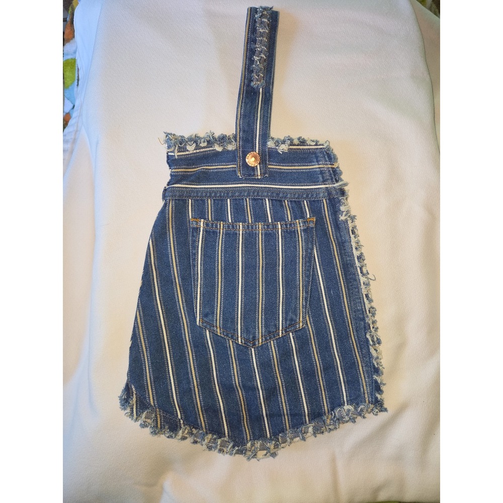 Back Road Blues Upcycled Denim Hobo Hand Bag Blue Striped Excellent Frayed
